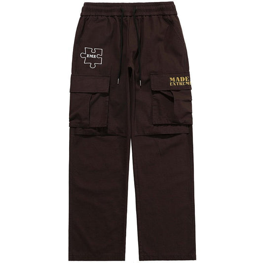Baggy Cargo Pants Embroidery Puzzles Streetwear Brand Techwear Combat Tactical YUGEN THEORY