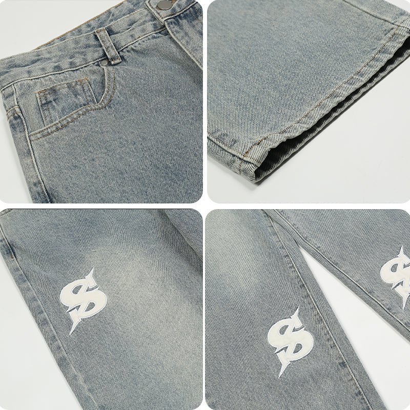 Baggy Denim Jeans Denformed Letters Streetwear Brand Techwear Combat Tactical YUGEN THEORY