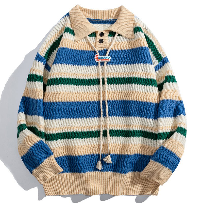 Casual Knitted Sweater Colorful Striped Streetwear Brand Techwear Combat Tactical YUGEN THEORY
