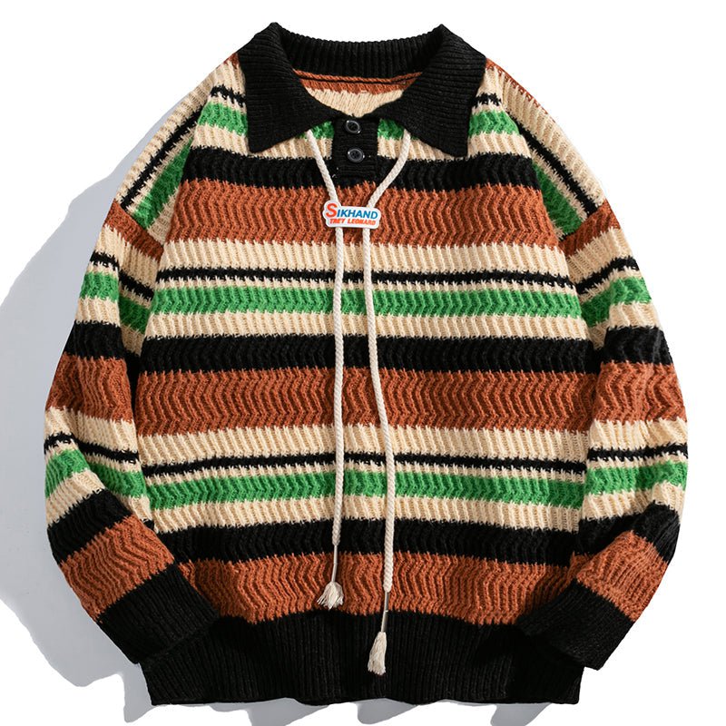 Casual Knitted Sweater Colorful Striped Streetwear Brand Techwear Combat Tactical YUGEN THEORY