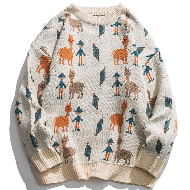 Casual Sweater Cute Cartoon Alpaca Streetwear Brand Techwear Combat Tactical YUGEN THEORY