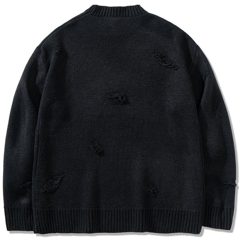 Distressed Knit Sweater Jesus Streetwear Brand Techwear Combat Tactical YUGEN THEORY