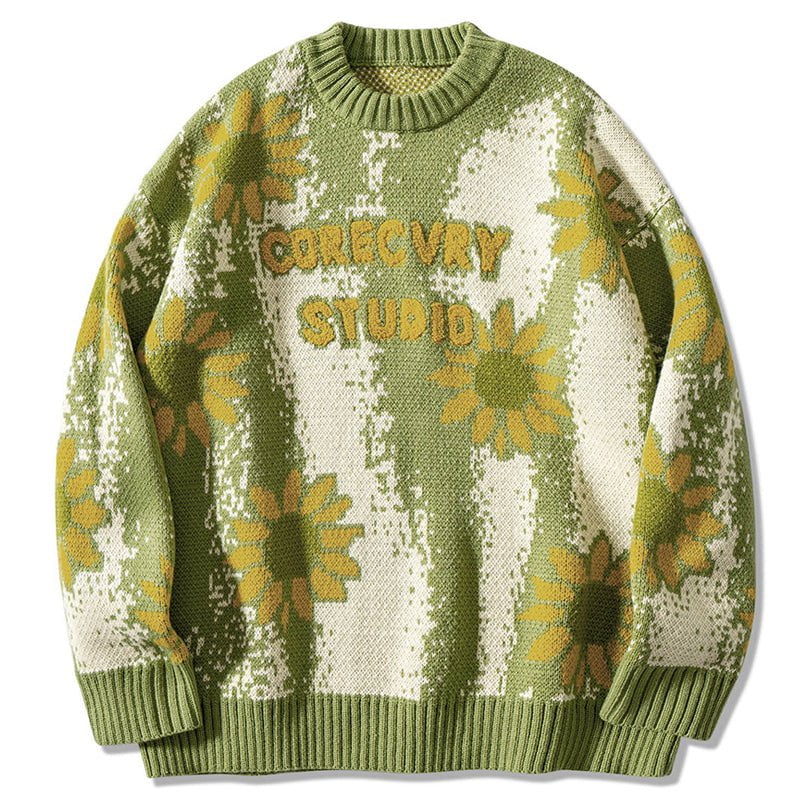 Fall Jacquard Sweater Sunflower Streetwear Brand Techwear Combat Tactical YUGEN THEORY