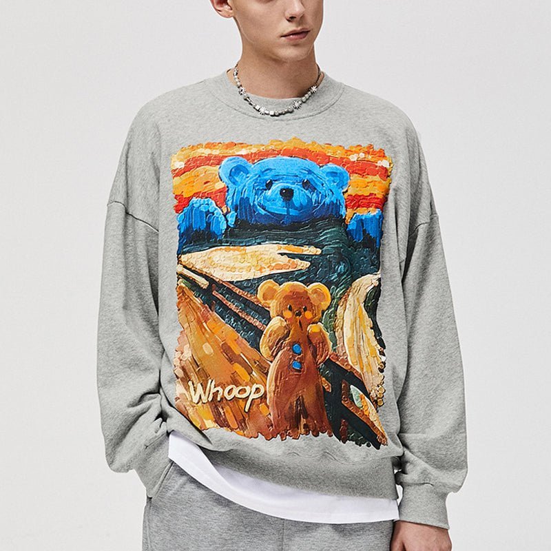 Fall Sweatshirt Oil Painting Bear Streetwear Brand Techwear Combat Tactical YUGEN THEORY