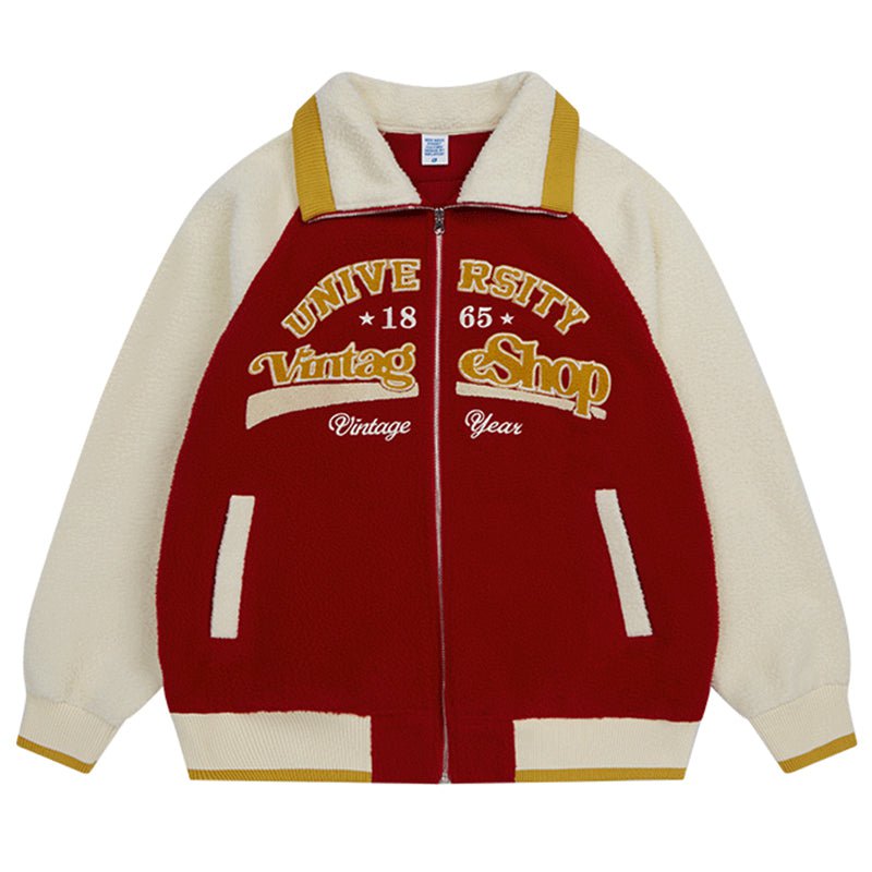 Fleece University Vintage Jacket Flocked Letter Streetwear Brand Techwear Combat Tactical YUGEN THEORY