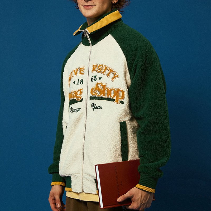 Fleece University Vintage Jacket Flocked Letter Streetwear Brand Techwear Combat Tactical YUGEN THEORY