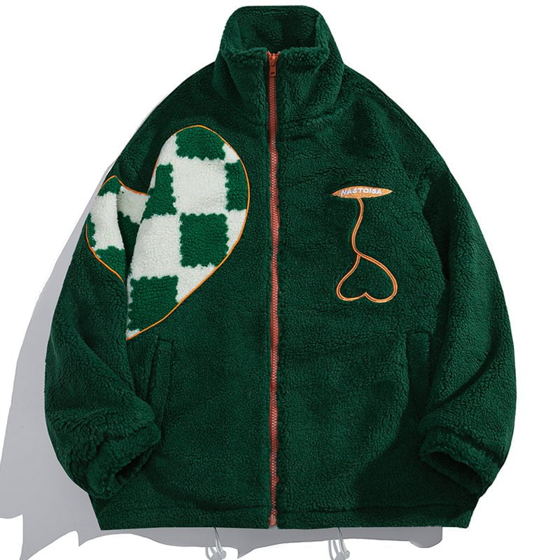 Fleece Winter Coat Checkerboard Heart Streetwear Brand Techwear Combat Tactical YUGEN THEORY