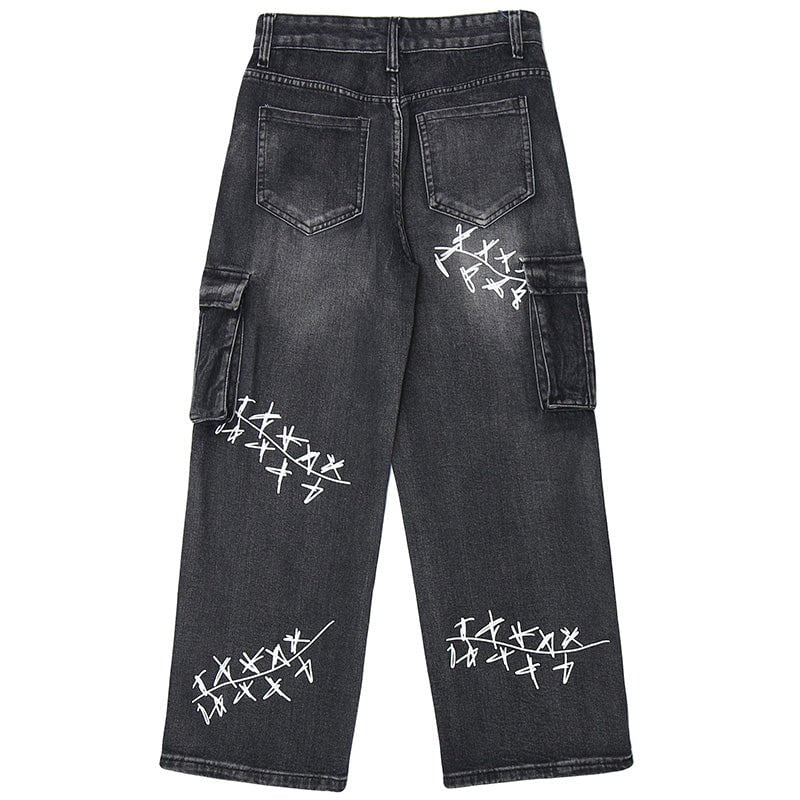 “Graffiti Print Washed” Jeans Streetwear Brand Techwear Combat Tactical YUGEN THEORY