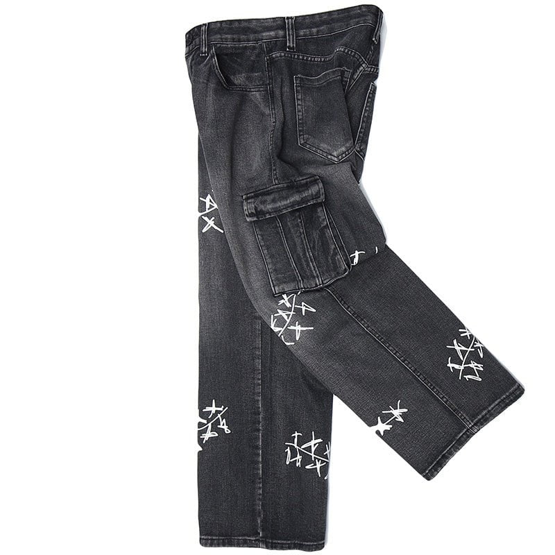 “Graffiti Print Washed” Jeans Streetwear Brand Techwear Combat Tactical YUGEN THEORY