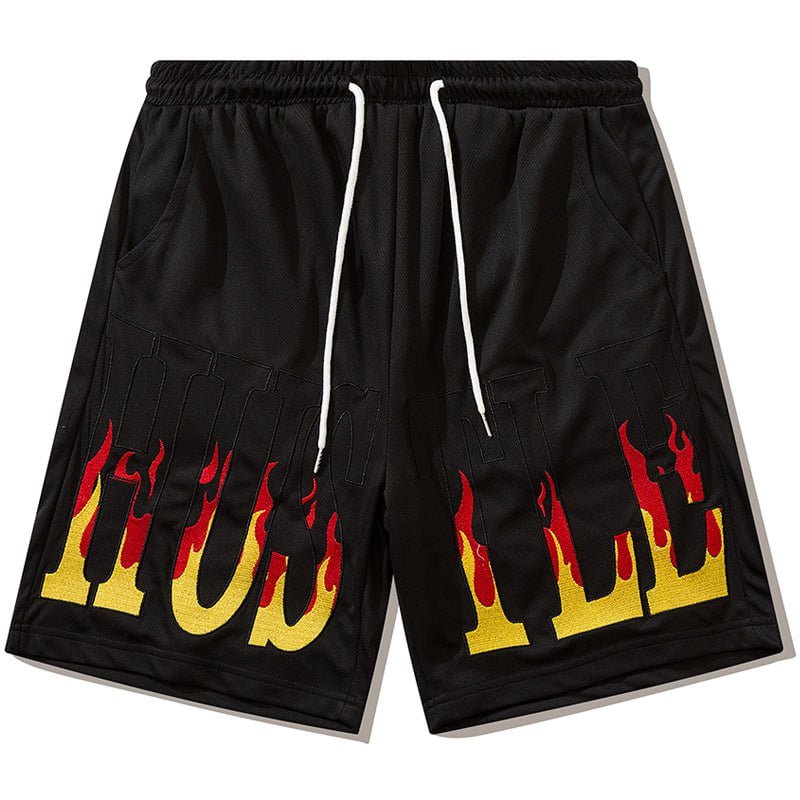 Hip Hop Shorts Embroidery Flame Streetwear Brand Techwear Combat Tactical YUGEN THEORY