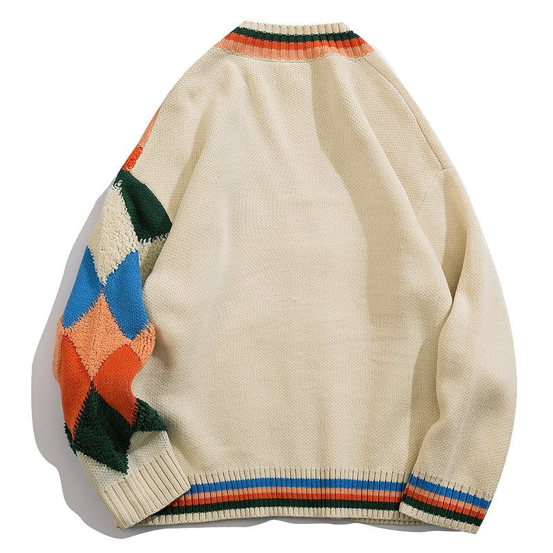 Knitted Cardigan Sweater Diamond Flocking Streetwear Brand Techwear Combat Tactical YUGEN THEORY