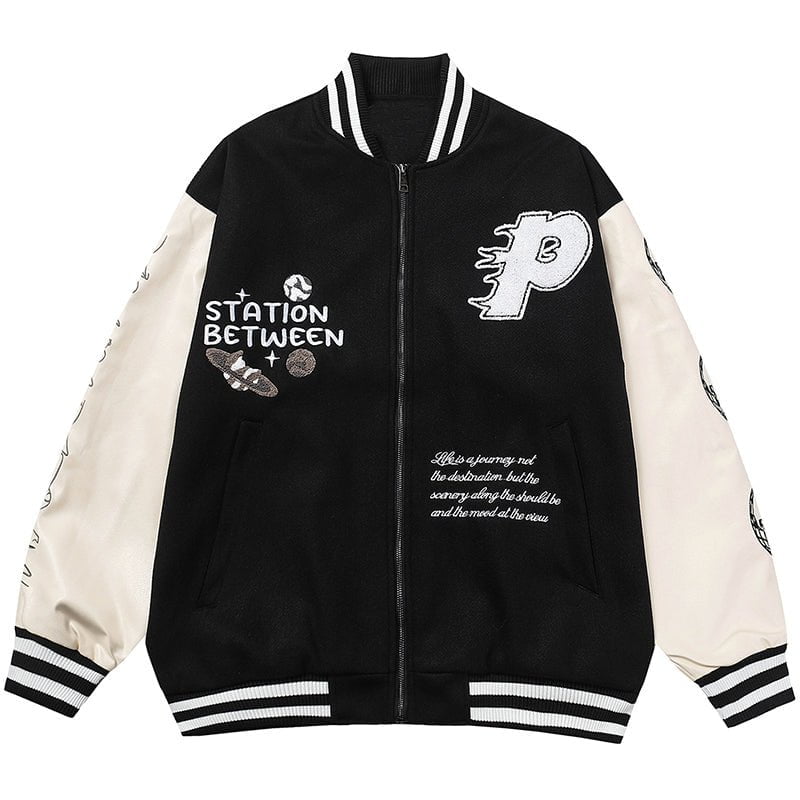 Letterman Baseball Jacket Flocked P Streetwear Brand Techwear Combat Tactical YUGEN THEORY