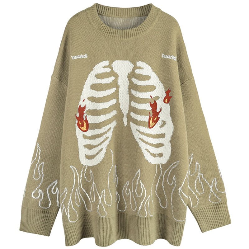 Street Style Knit Sweater Flame Skeleton Streetwear Brand Techwear Combat Tactical YUGEN THEORY