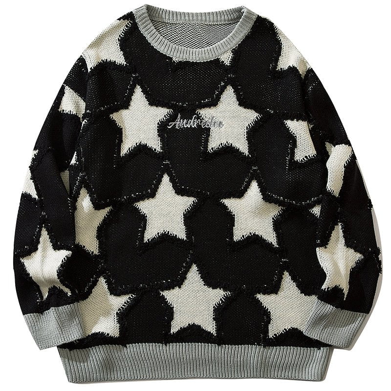 Warm Sweater Heart and Star Patchwork Streetwear Brand Techwear Combat Tactical YUGEN THEORY