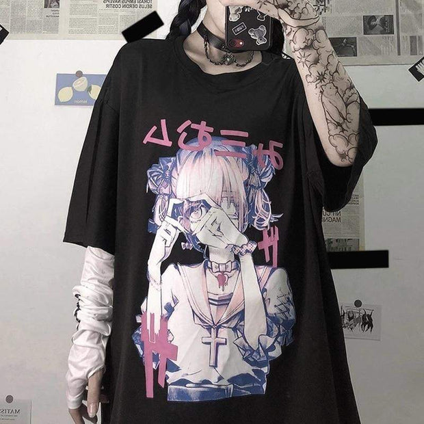 Anime girl oversized T-Shirt Streetwear Brand Techwear Combat Tactical YUGEN THEORY