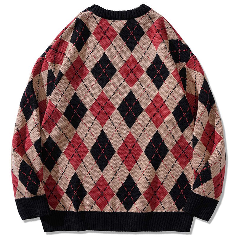 Argyle Knit Sweater Christmas Bear Streetwear Brand Techwear Combat Tactical YUGEN THEORY