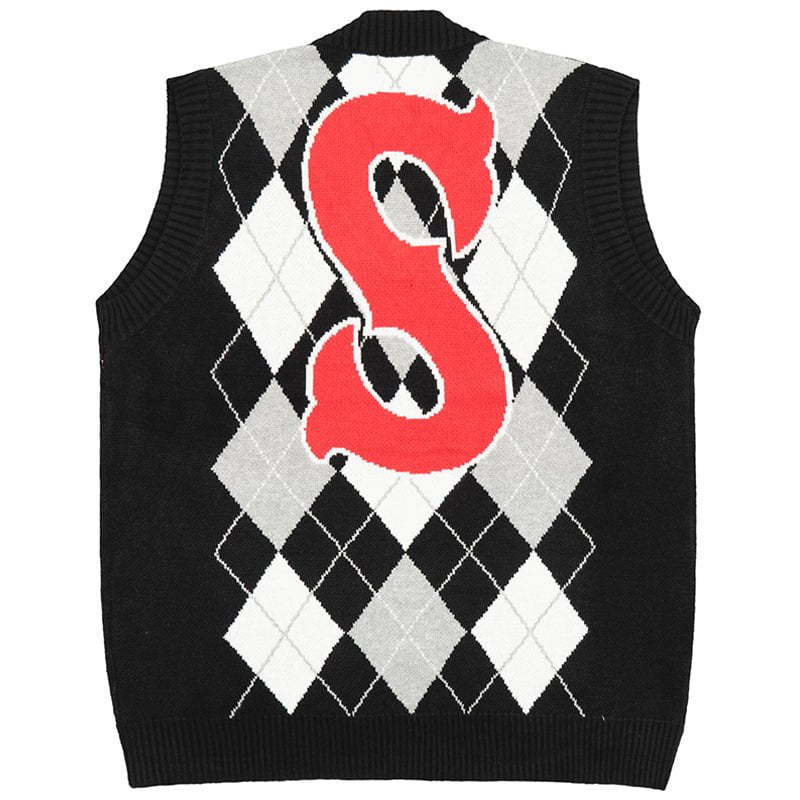 Argyle Knit Sweater Vest S Streetwear Brand Techwear Combat Tactical YUGEN THEORY