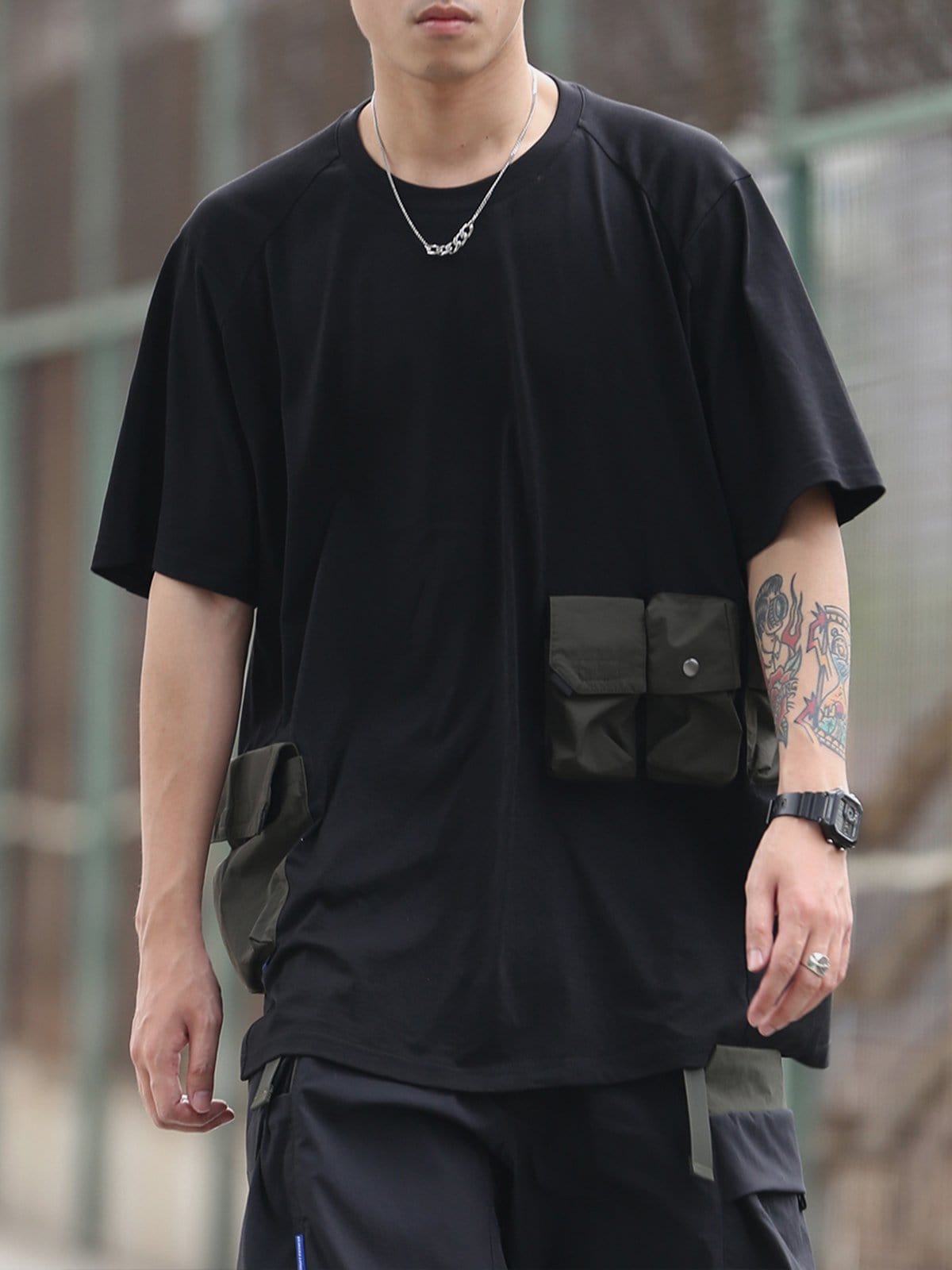 Asymmetrical Multi Pockets Tactical Tee Streetwear Brand Techwear Combat Tactical YUGEN THEORY