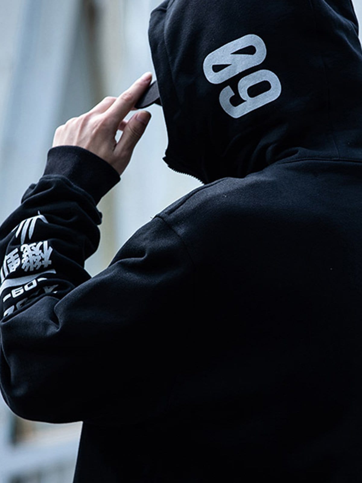 Asymmetrical Print Tilted Zipper Hoodie Streetwear Brand Techwear Combat Tactical YUGEN THEORY