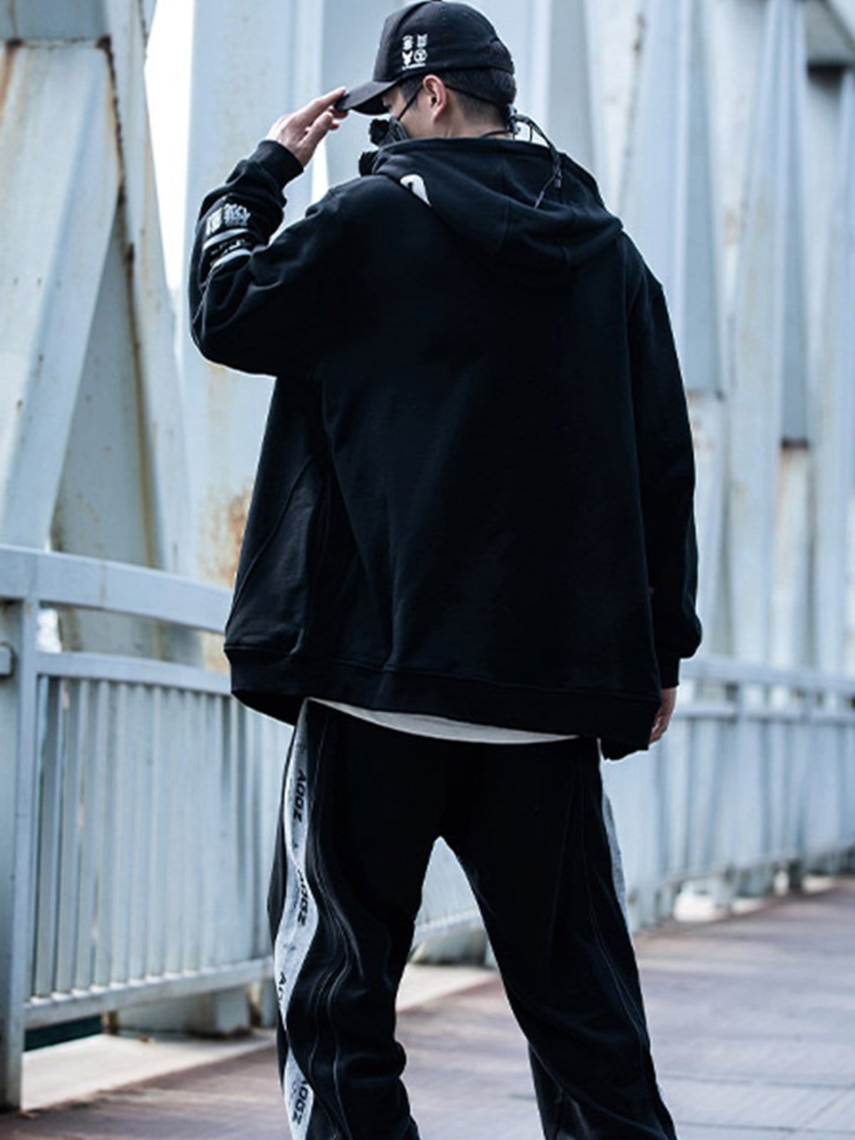 Asymmetrical Print Tilted Zipper Hoodie Streetwear Brand Techwear Combat Tactical YUGEN THEORY