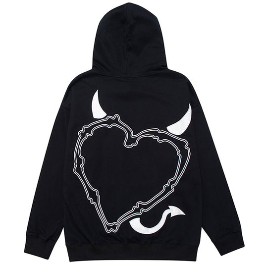 Autumn Pullover Hoodie Devil Heart Streetwear Brand Techwear Combat Tactical YUGEN THEORY