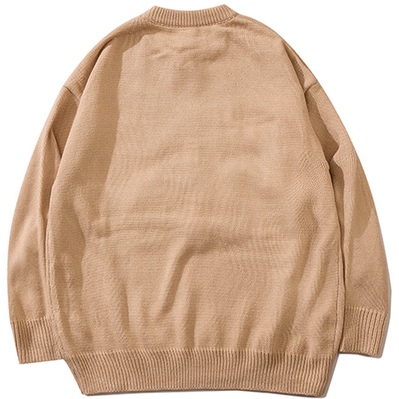 Bear Embroidery Knit Sweater Streetwear Brand Techwear Combat Tactical YUGEN THEORY