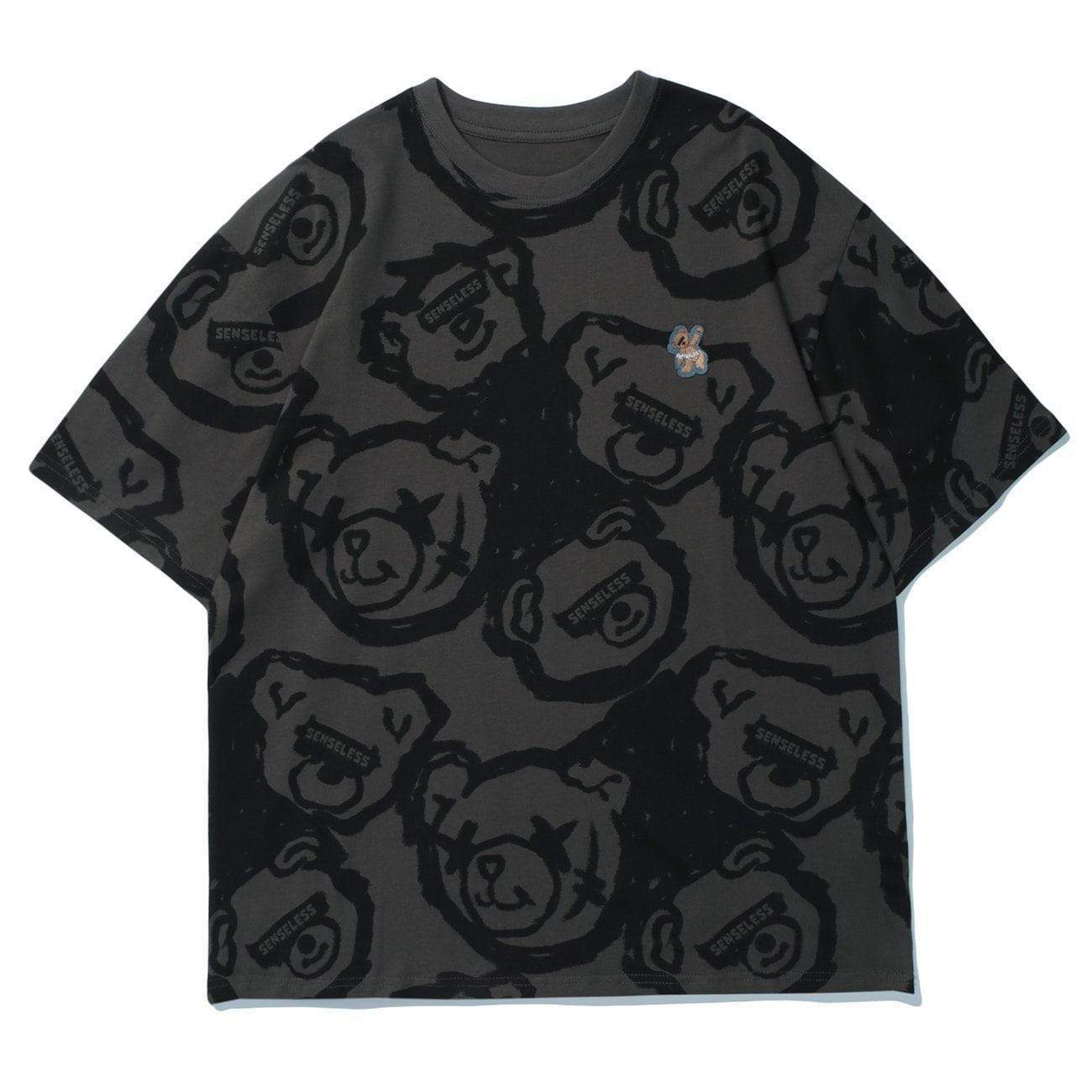Bear Head Full Print Cotton Tee Streetwear Brand Techwear Combat Tactical YUGEN THEORY