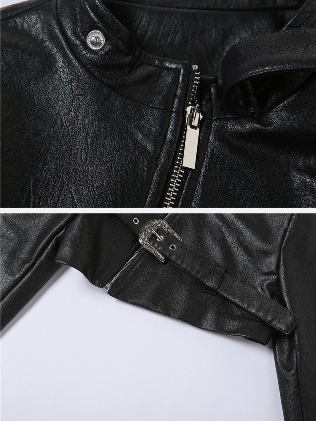 Belt Buckle PU Cropped Jacket Streetwear Brand Techwear Combat Tactical YUGEN THEORY