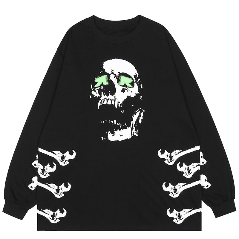 Black Graphic Sweatshirt Skull Bone Streetwear Brand Techwear Combat Tactical YUGEN THEORY