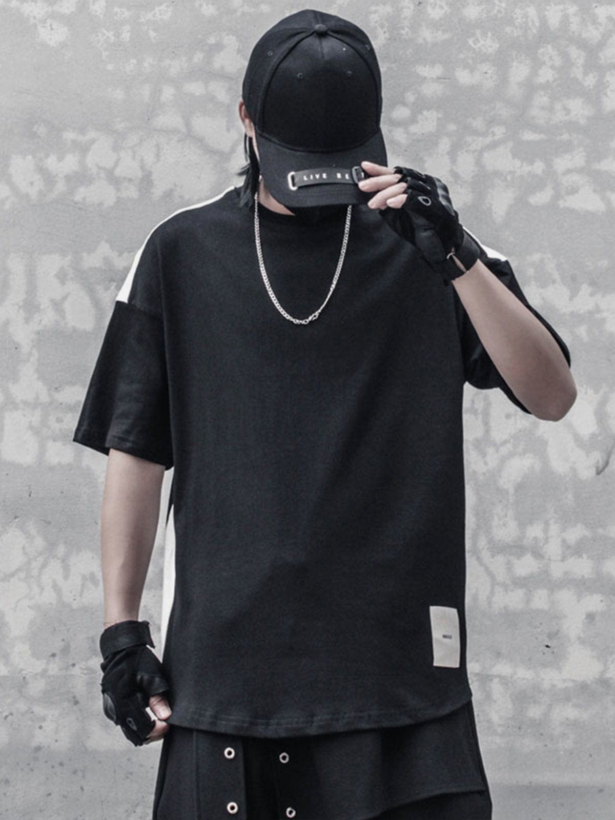 Black Patchwork Tee Streetwear Brand Techwear Combat Tactical YUGEN THEORY