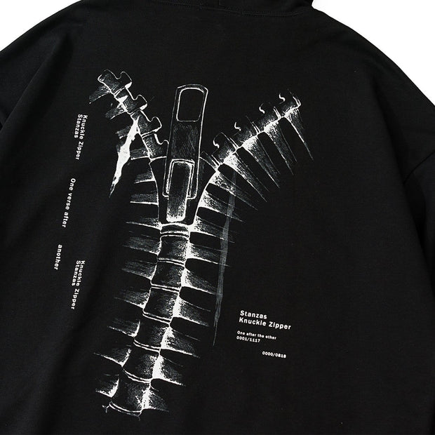 Bone Zipper Print Hoodie Streetwear Brand Techwear Combat Tactical YUGEN THEORY