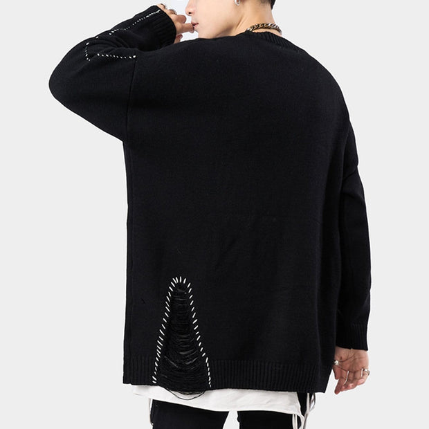 Bright Line Ripped Knitted Sweater Streetwear Brand Techwear Combat Tactical YUGEN THEORY