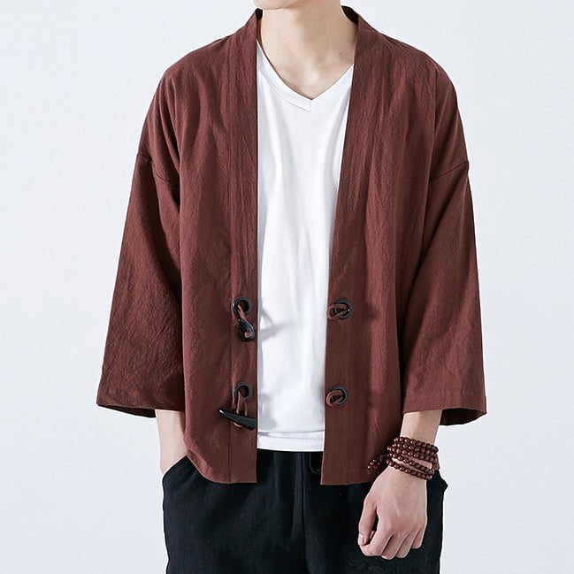 Brown Toggle Kimono Cardigan Streetwear Brand Techwear Combat Tactical YUGEN THEORY