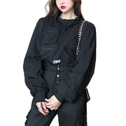 Buckle Drawstring Long Sleeve T Shirt Streetwear Brand Techwear Combat Tactical YUGEN THEORY