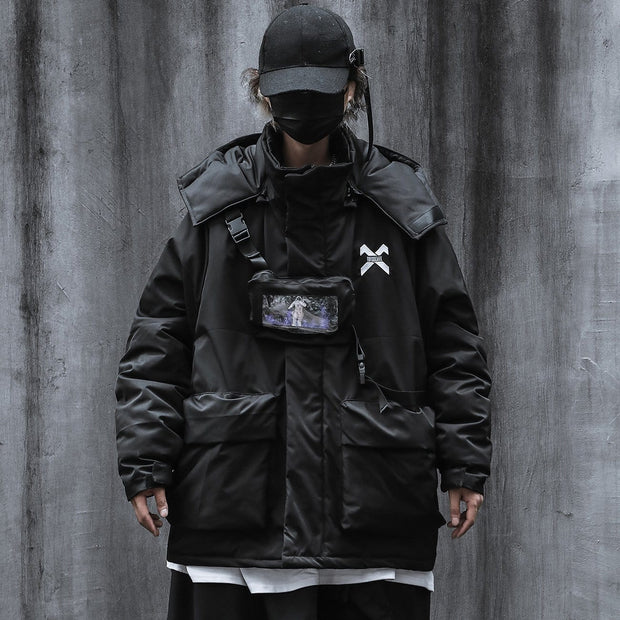 Buckle Transparent Bag Hooded Winter Coat Streetwear Brand Techwear Combat Tactical YUGEN THEORY