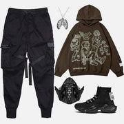 Cartoon Line Character Print Hoodie Streetwear Brand Techwear Combat Tactical YUGEN THEORY