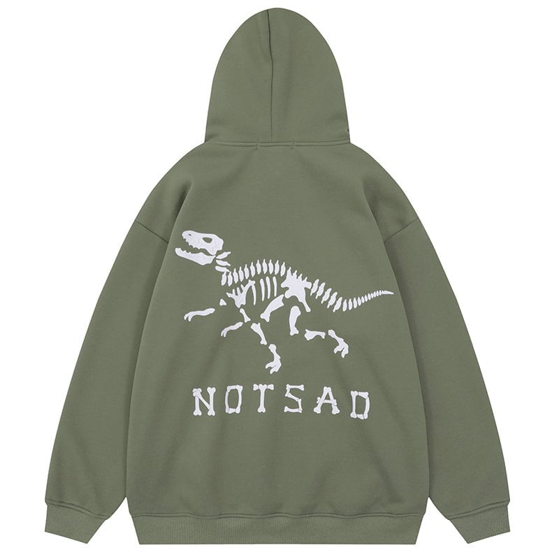 Casual Fleece Hoodie Dinosaur Skeleton Streetwear Brand Techwear Combat Tactical YUGEN THEORY