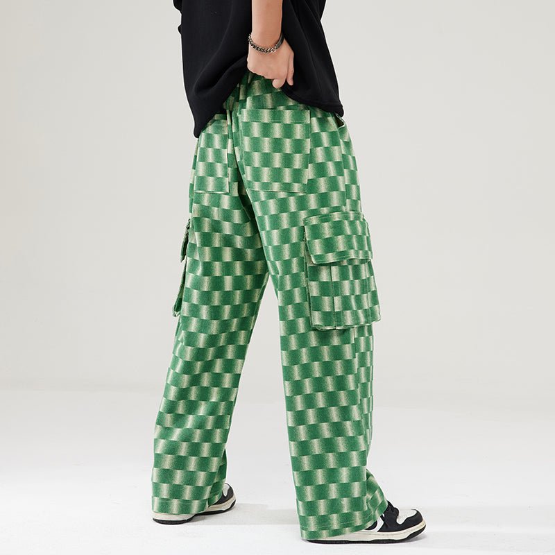 Casual Straight Cargo Pants Checkerboard Streetwear Brand Techwear Combat Tactical YUGEN THEORY