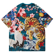 Cherry Blossoms Tiger Crane Print Tee Streetwear Brand Techwear Combat Tactical YUGEN THEORY