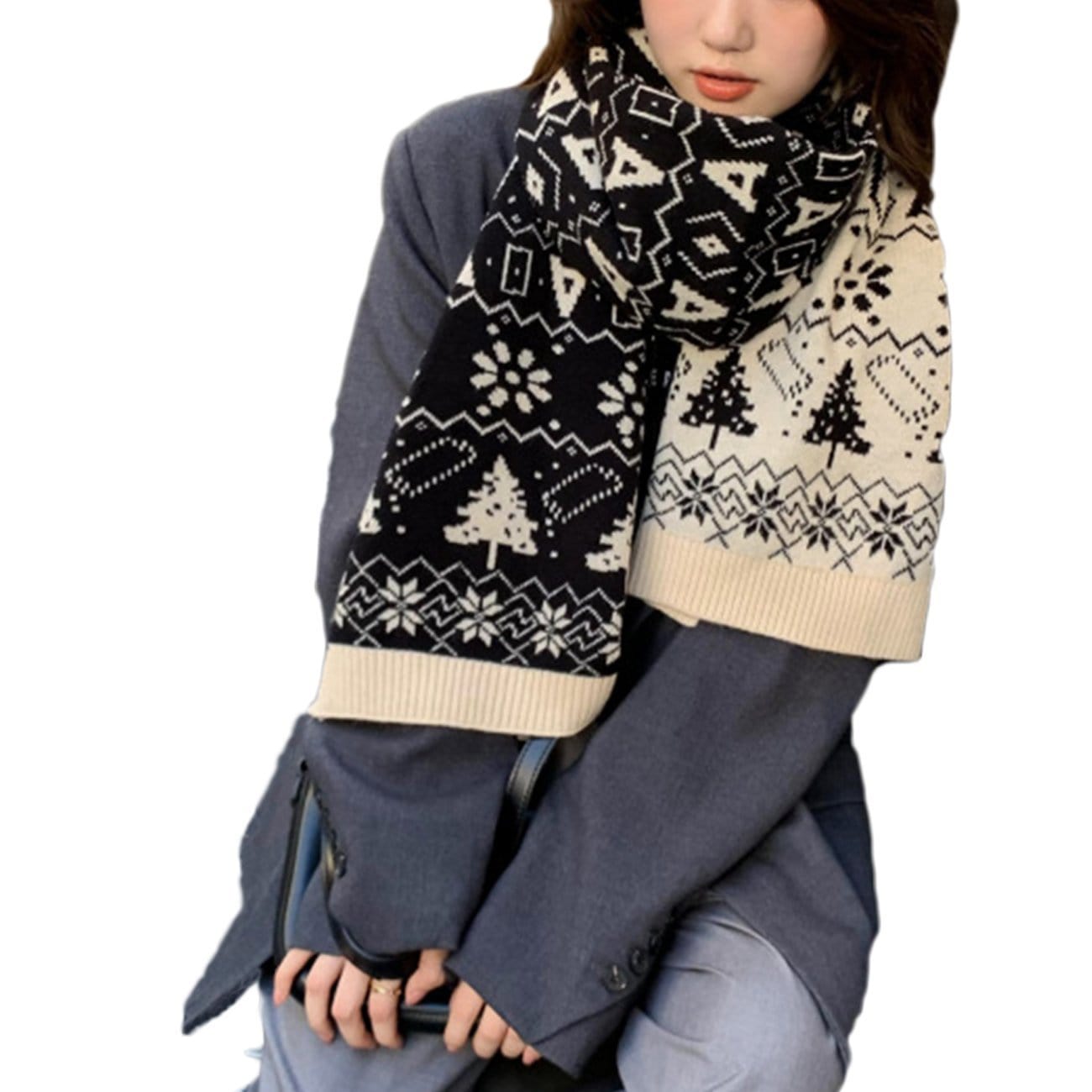 Christmas Tree Snowflakes Patchwork Knit Scarf Streetwear Brand Techwear Combat Tactical YUGEN THEORY