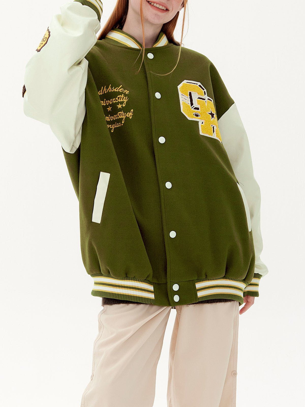 Color Block Flocked Letter Varsity Jacket Streetwear Brand Techwear Combat Tactical YUGEN THEORY