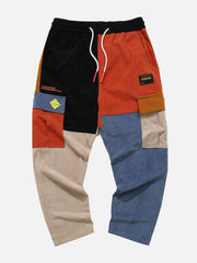 Color Block Patchwork Corduroy Pants Streetwear Brand Techwear Combat Tactical YUGEN THEORY
