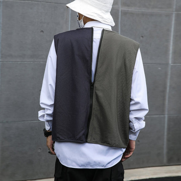 Color Block Patchwork Personalized Zipper Cardigan Vest Streetwear Brand Techwear Combat Tactical YUGEN THEORY