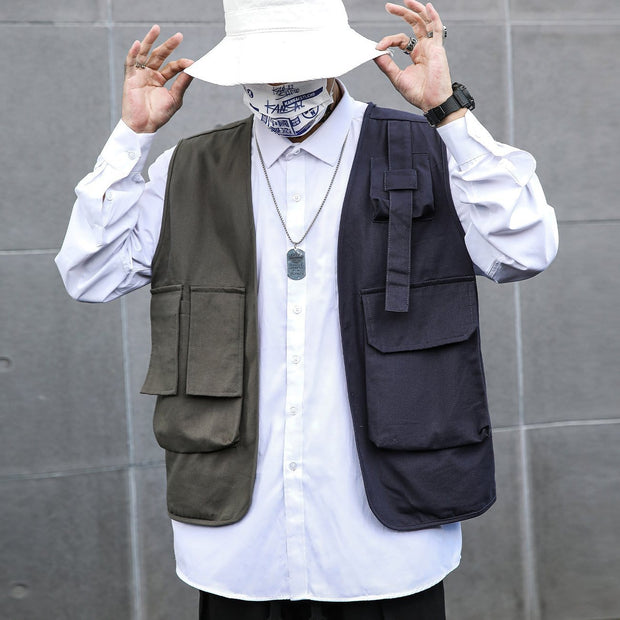 Color Block Patchwork Personalized Zipper Cardigan Vest Streetwear Brand Techwear Combat Tactical YUGEN THEORY