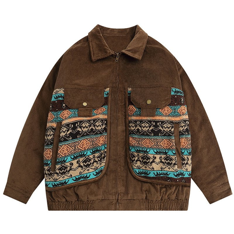 Corduroy Winter Coat Tribal Print Streetwear Brand Techwear Combat Tactical YUGEN THEORY