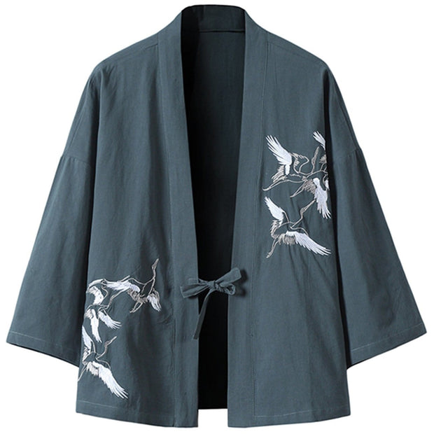 Crane Embroidery Cardigan Kimono Streetwear Brand Techwear Combat Tactical YUGEN THEORY