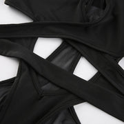 Cross Cutout Straps Long Sleeve Bodysuit Streetwear Brand Techwear Combat Tactical YUGEN THEORY