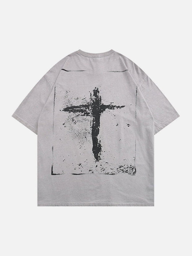 Cross Washed Cotton Graphic Tee Streetwear Brand Techwear Combat Tactical YUGEN THEORY
