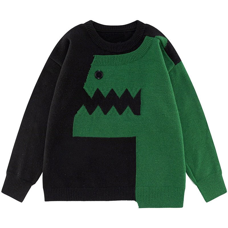 Cute Casual Knit Sweater Dinosaur Patchwork Streetwear Brand Techwear Combat Tactical YUGEN THEORY