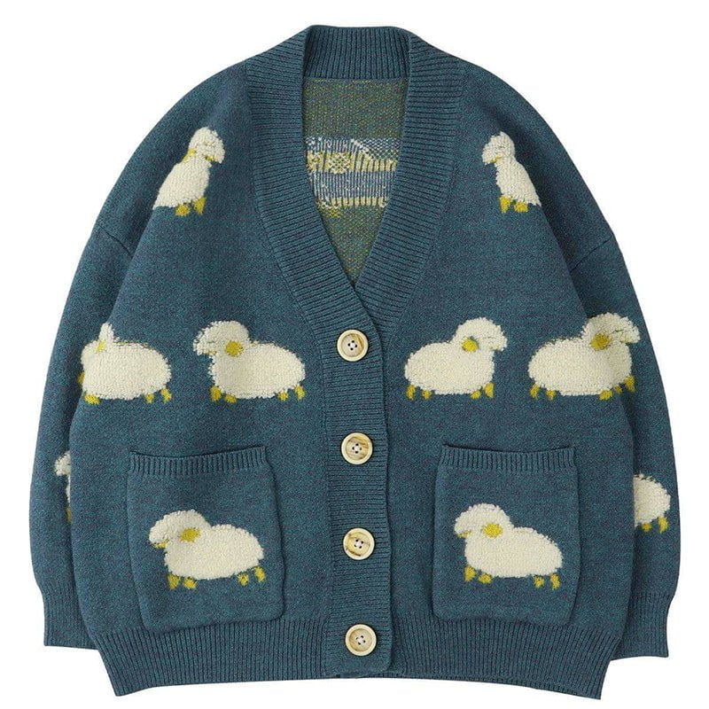 Cute Sweater Cardigan Flocked Sheep Streetwear Brand Techwear Combat Tactical YUGEN THEORY